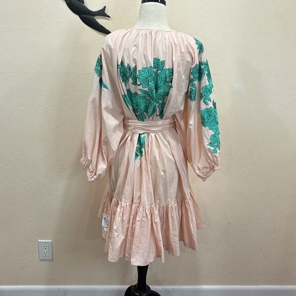 NEW!  ASOS EDITION Embroidered Wrap Mini Dress Tiered Hem ~ Candy Pink ~ 10 - Picture 7 of 10